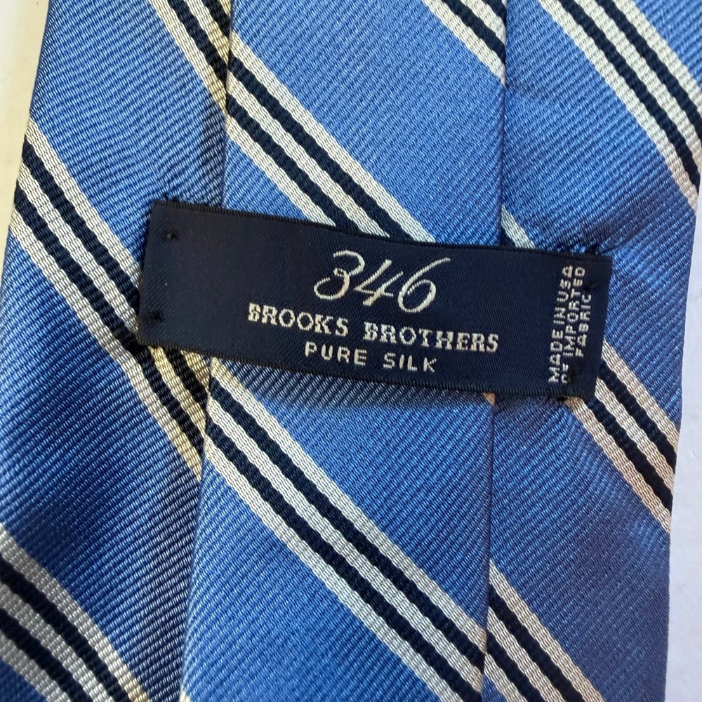 Brooks Brothers Silk Necktie Blue White Black Stripes Preppy Business Formal - Picture 7 of 7